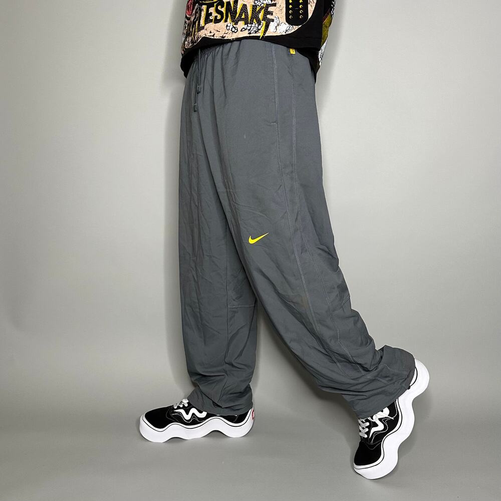 Vintage Y2K Nike Sweatpants Mens L Baggy Livestrong Grey Polyester Yellow Swoosh